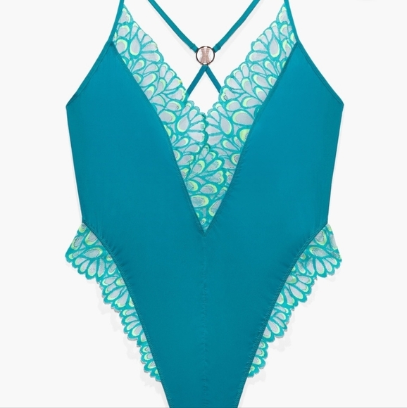 Savage Not Sorry Lace Teddy Teal and Green size 2XL Super Sexy Deep V Bold - Picture 8 of 8